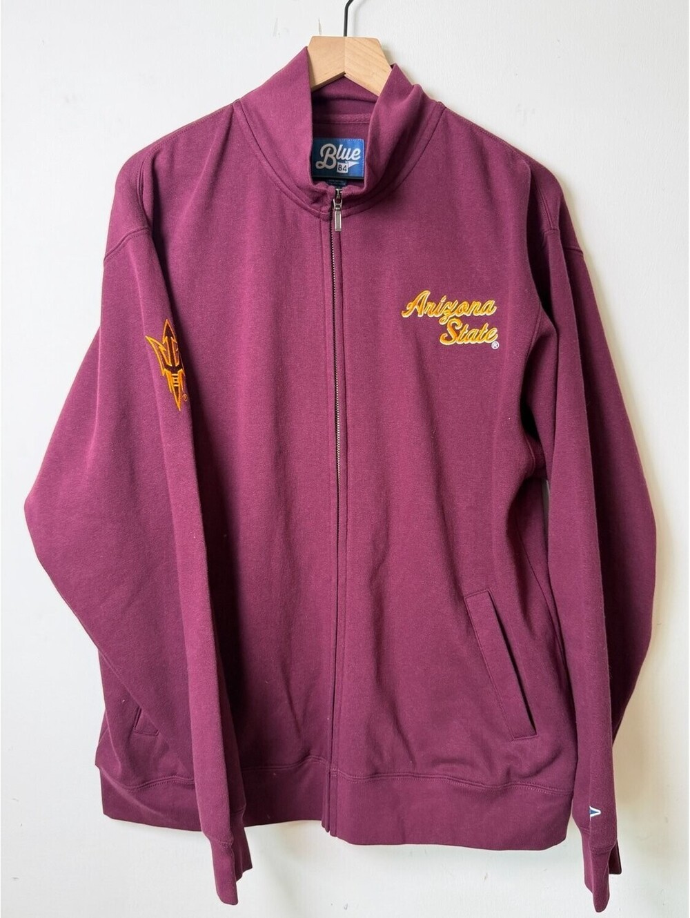 Blue 84 Arizona State Sun Devils Full Zip Jacket Mens L Maroon Embroidered Woven